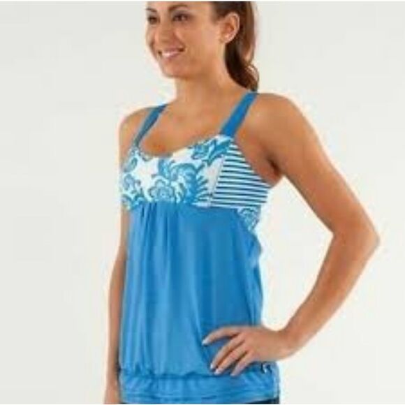 Lululemon Blue Floral, StripedScuba Tank Top - Picture 1 of 6